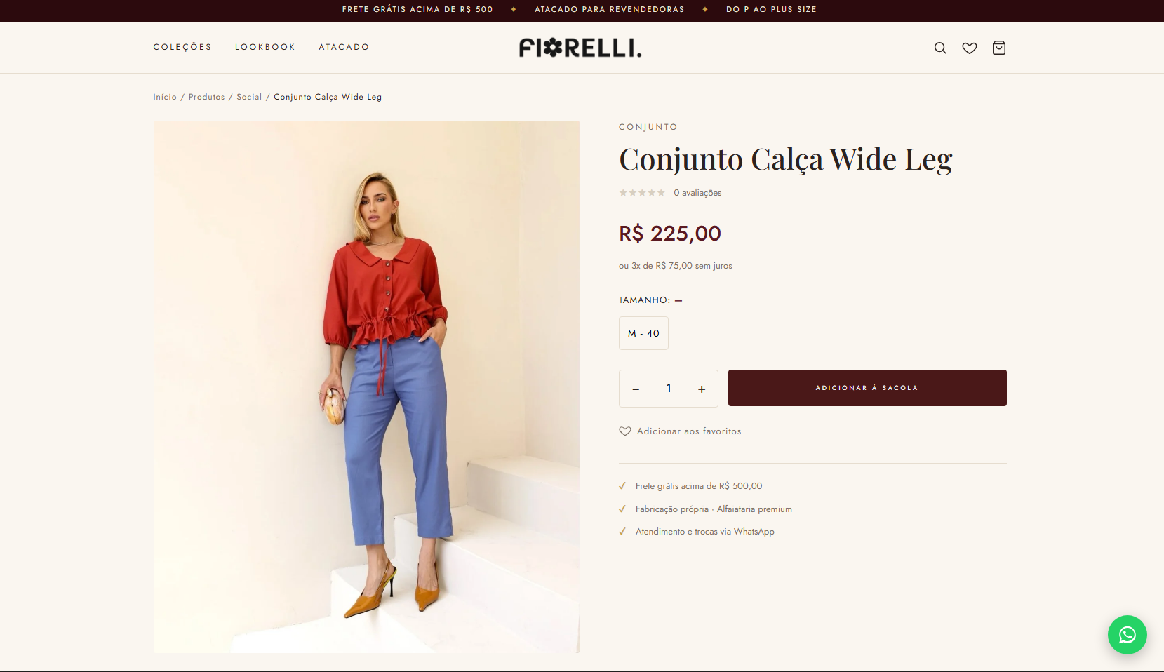 Página de produto com galeria, cor e tamanho