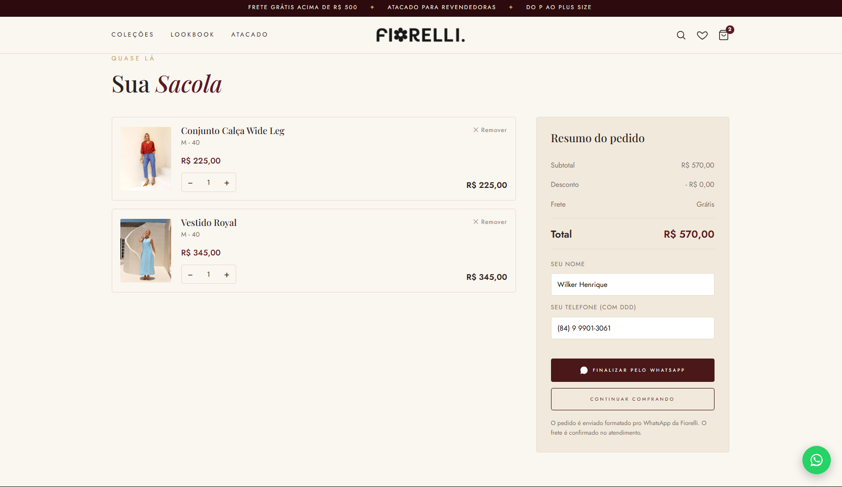 Checkout com frete calculado por CEP