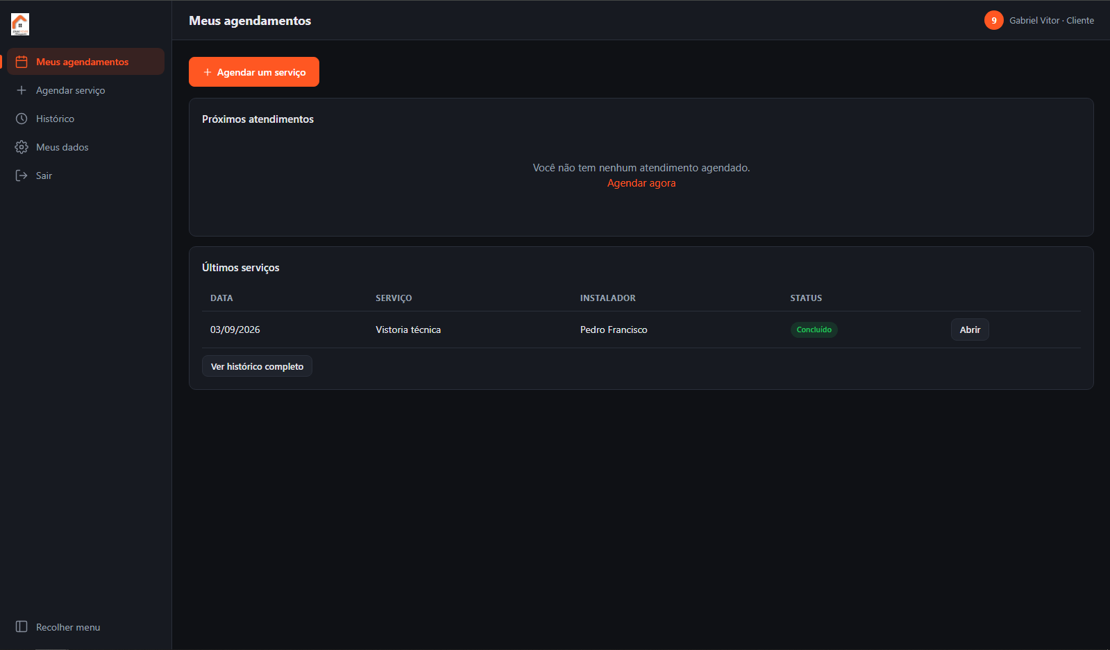 Portal do cliente — meus agendamentos